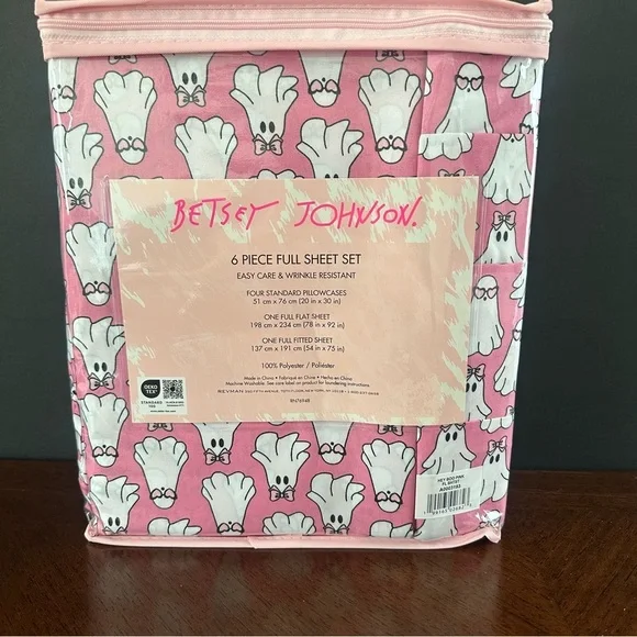 💥  Betsey Johnson Pink GHOST Halloween Full Size Sheet Set - Picture 2 of 3